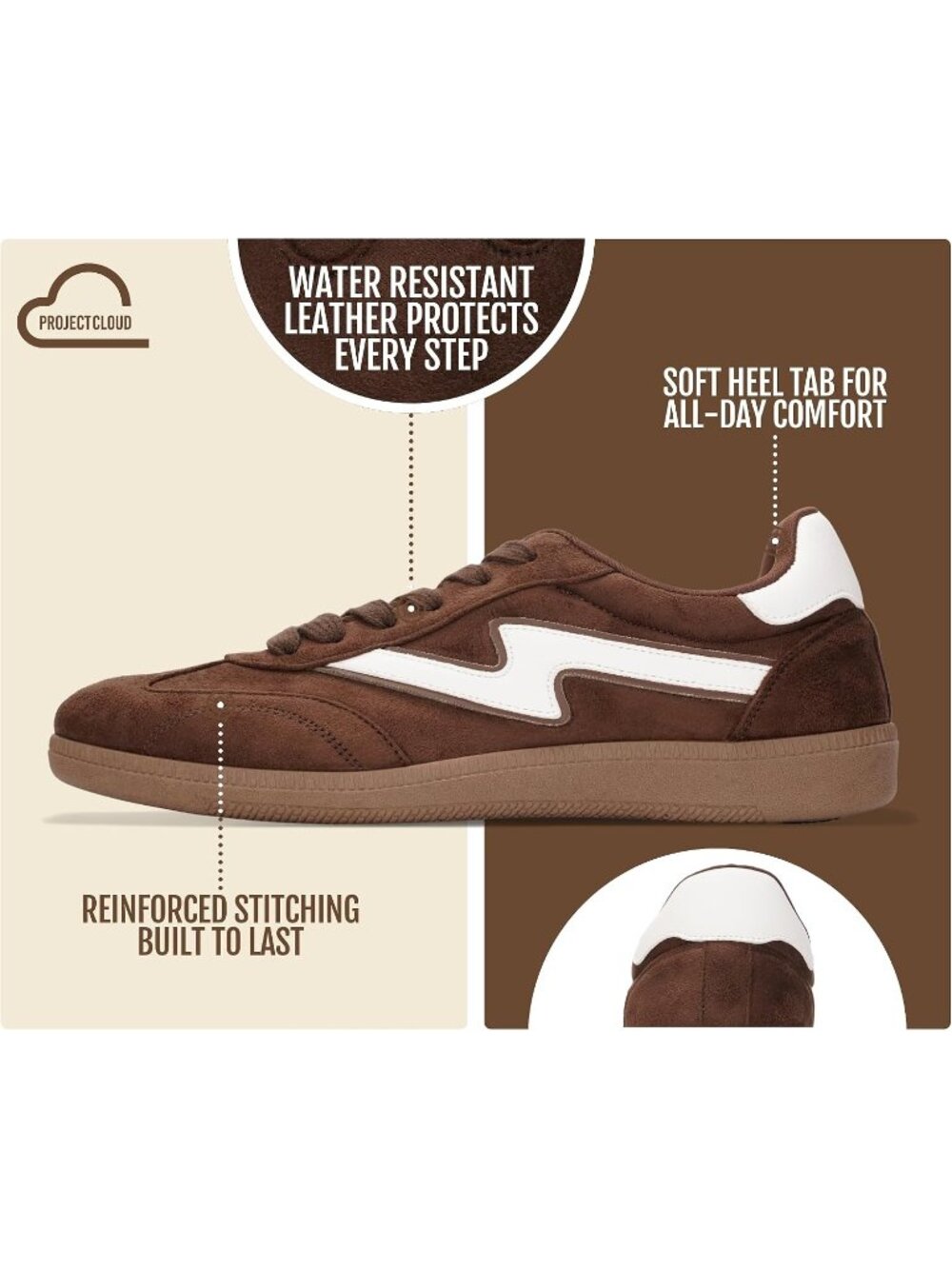 Project Cloud Women's Brown Sneakers Plush & Soft Memory Foam Insole Lace Up - Picture 3 of 5